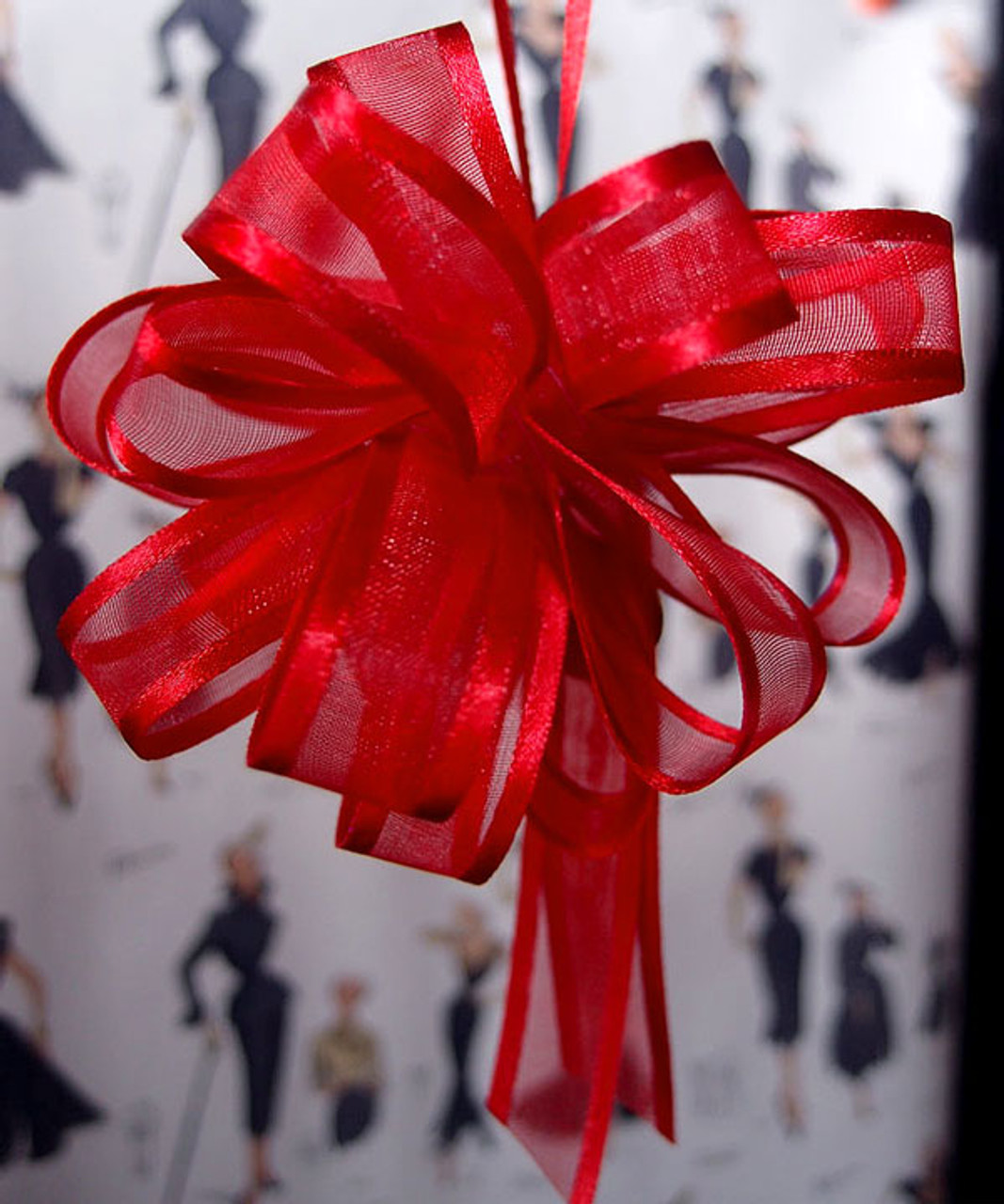 Wholesale Pull Bows, Red Pull Bows, Sheer with Satin Edge Pull Bow | Packaging Decor