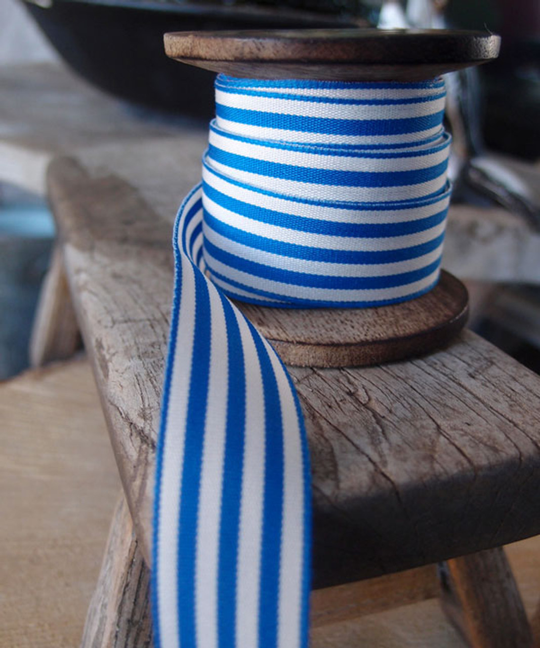 Navy Blue & Ivory Striped Ribbon (4 sizes)