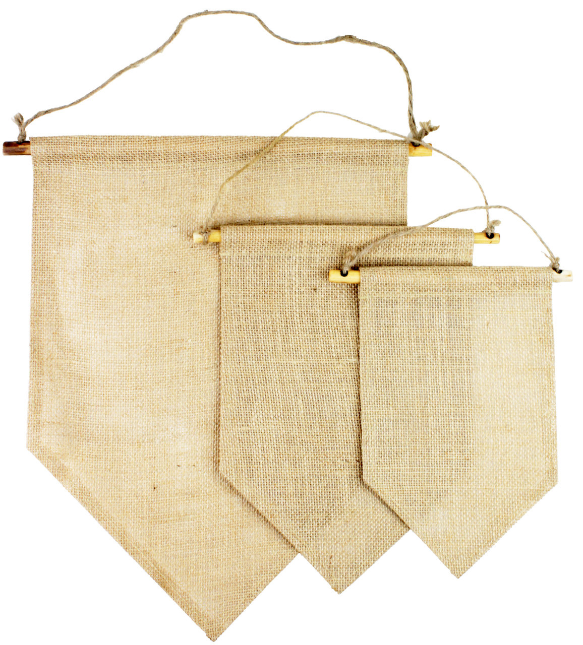 Burlap Hanging Wall Pennant Banners T165-21, T164-21, T163-21, Wholesale Blank Pennant Banners | Packaging Decor