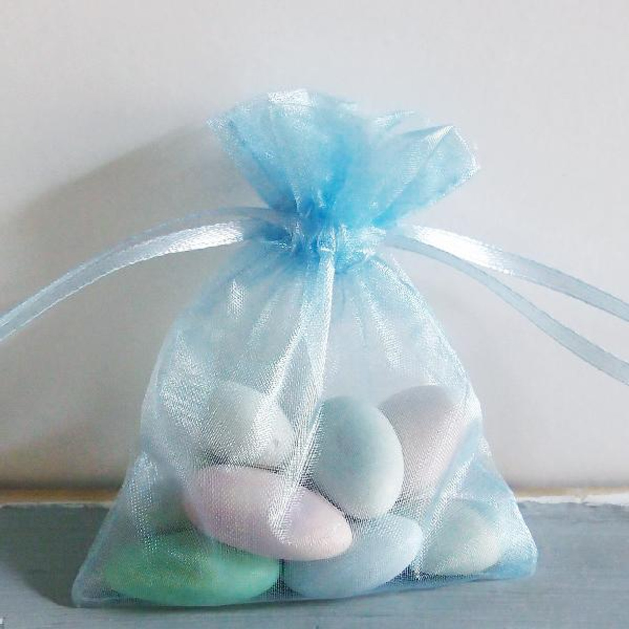 Light Blue Organza Bag with Ribbon String (11 sizes)