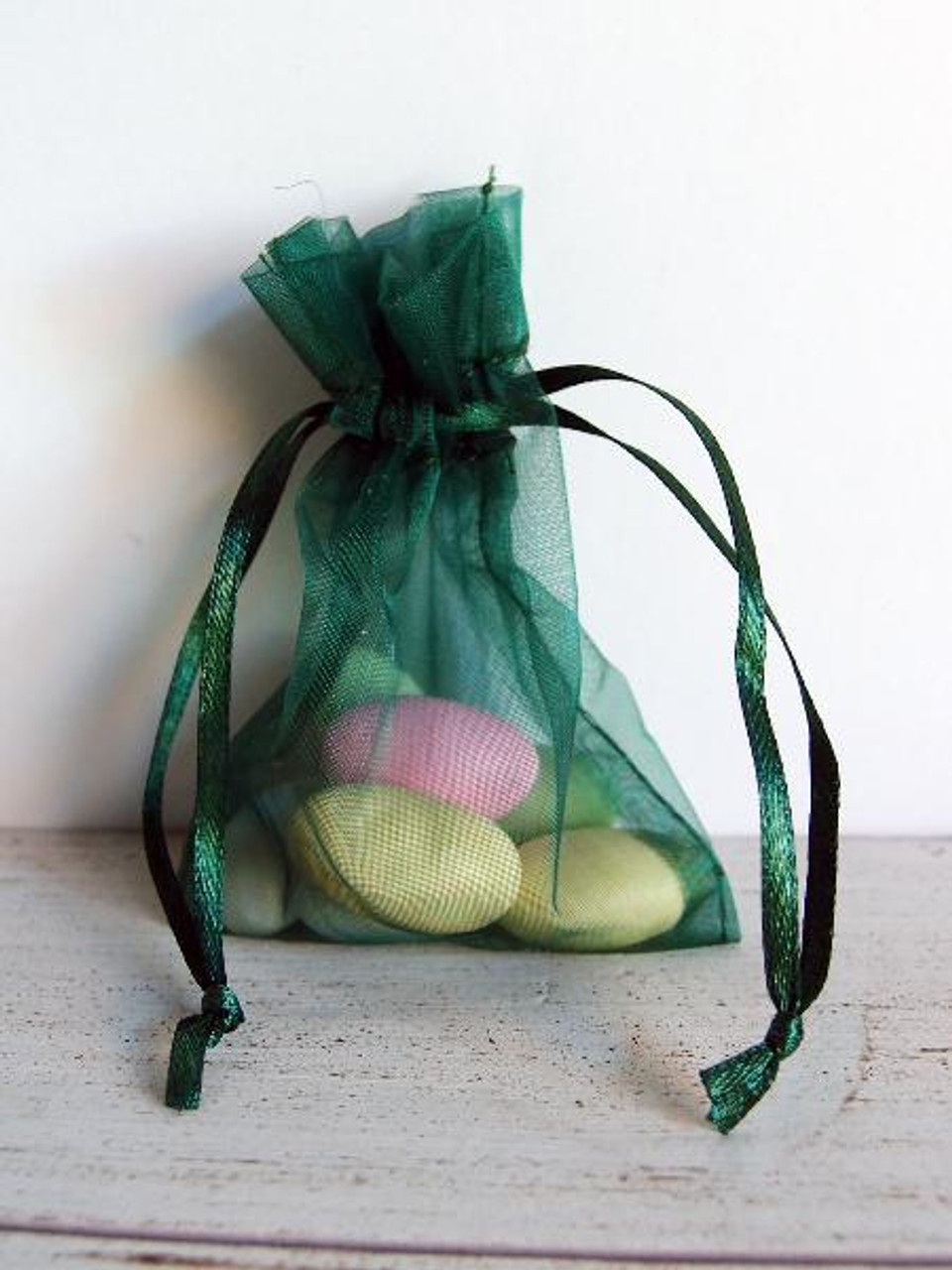 Hunter Green Organza Bag with Ribbon String (10 sizes)