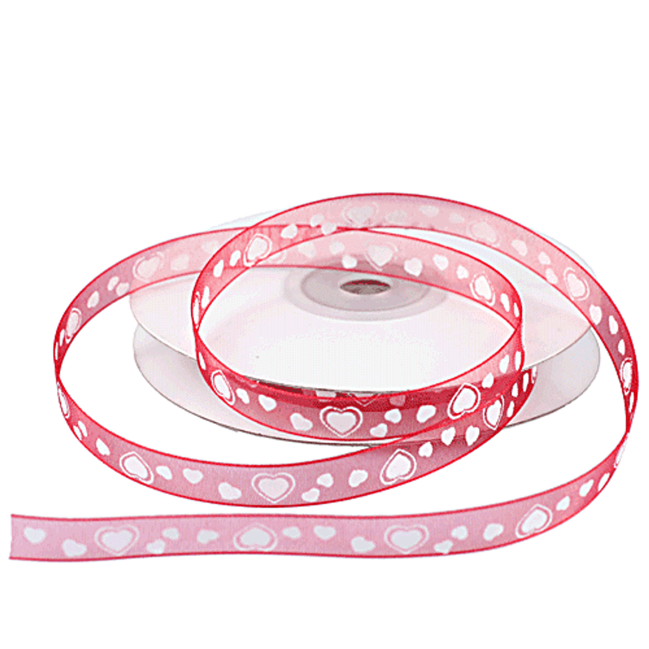 Red Sheer Ribbon with White Hearts Print