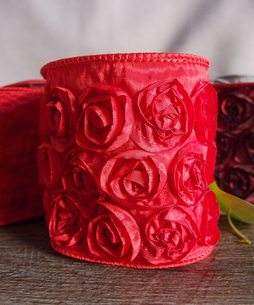 Red Rose Petal Ribbon with Wire Edge