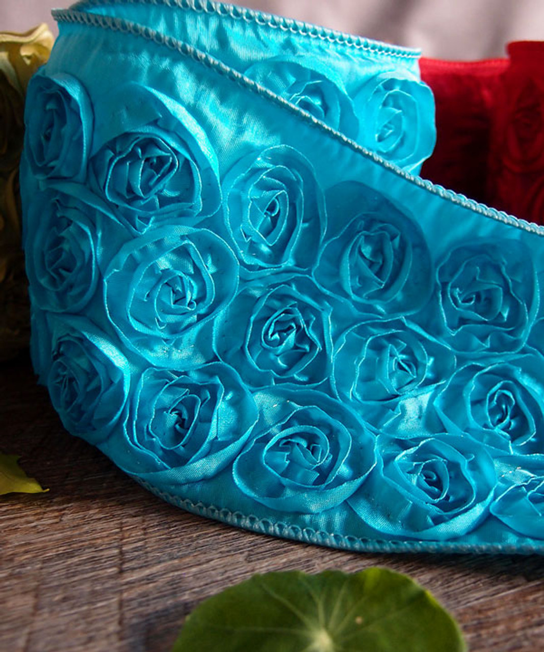 Turquoise Rose Petal Ribbon with Wire Edge