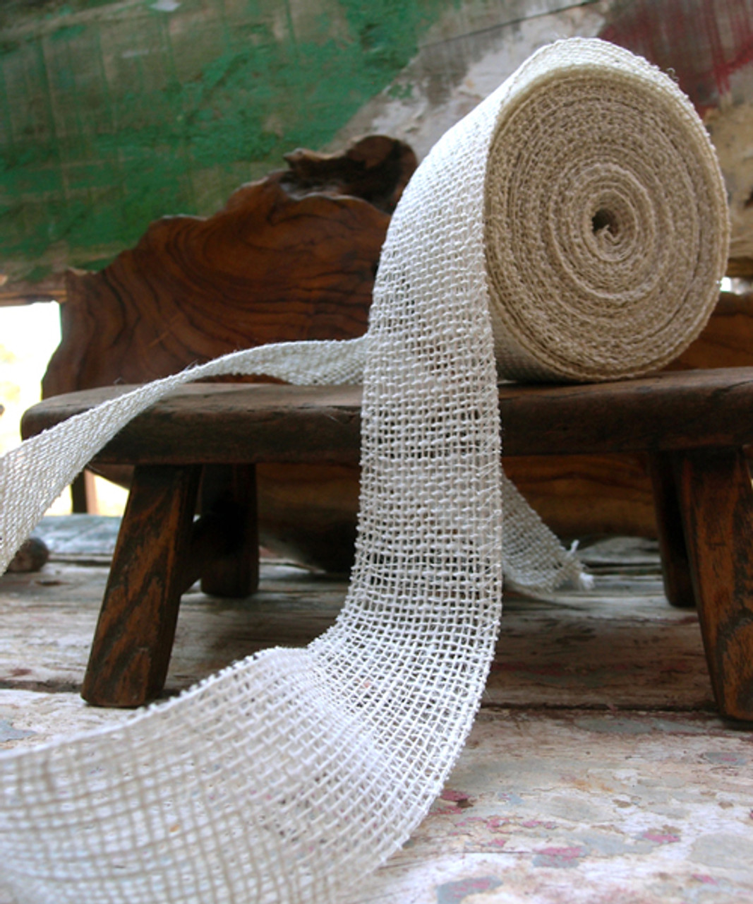 2" x 10Y  White Burlap Jute Ribbon 