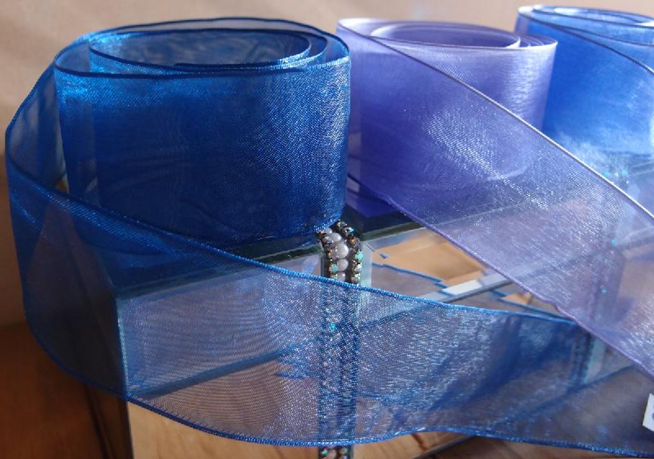 Royal Blue Sheer Ribbon with Wired Edge (2 sizes)