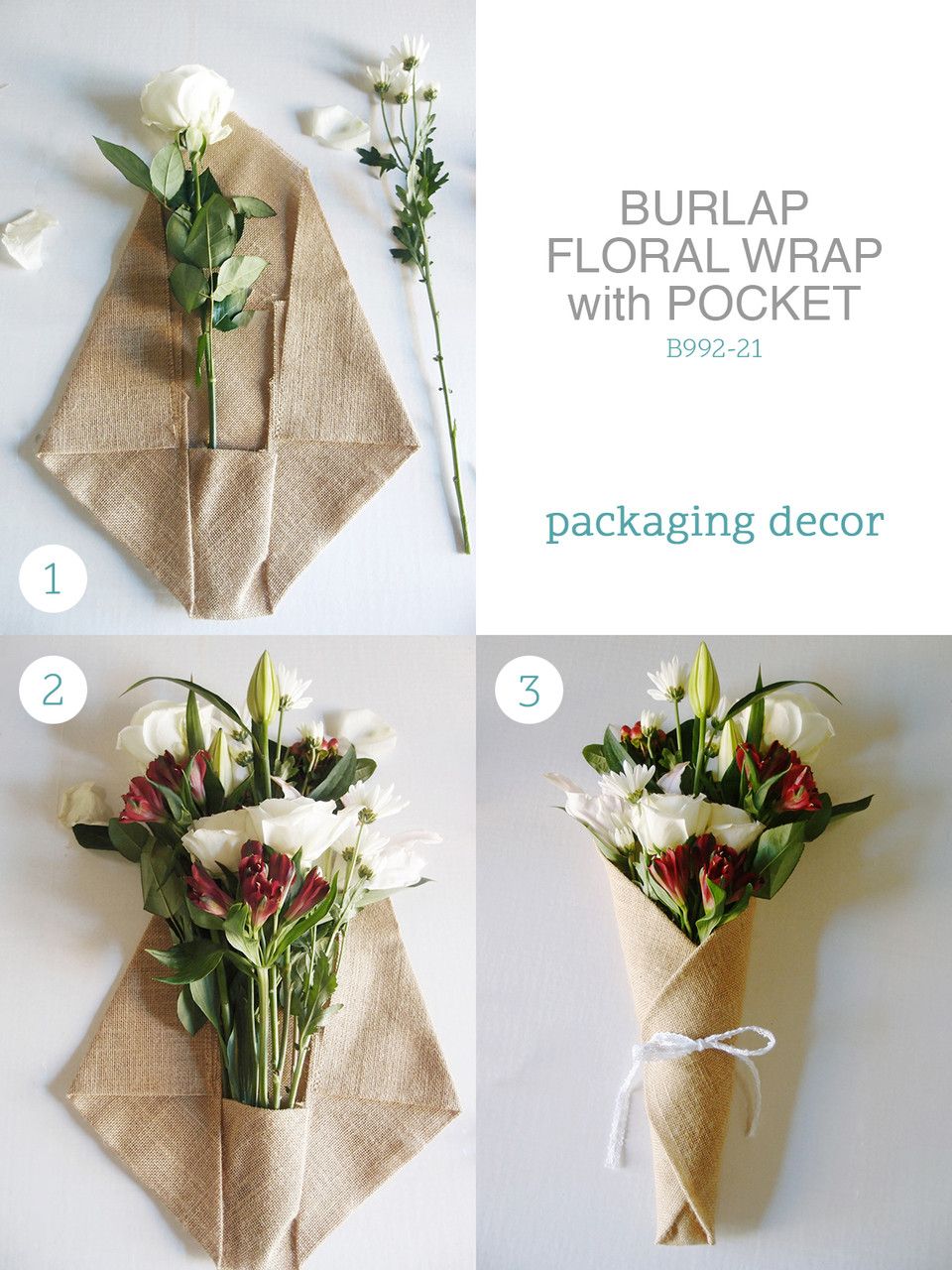 Burlap Floral Wrap With Pocket, Rustic Bouquet Wrap, Wholesale