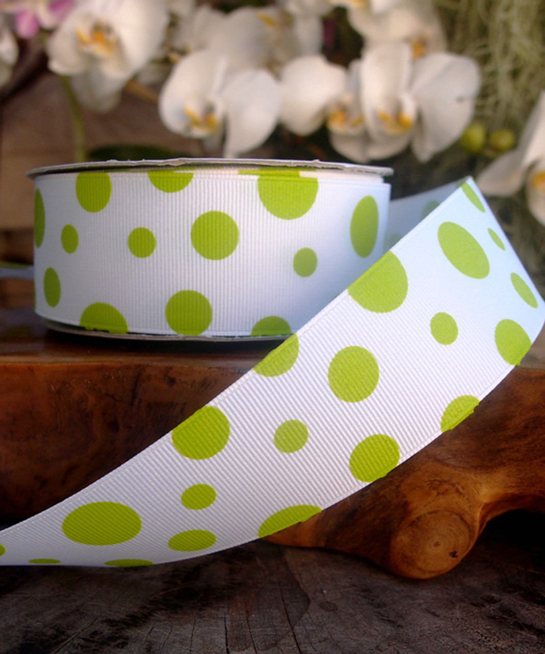 Lime Green Polka Dot Grosgrain Ribbon