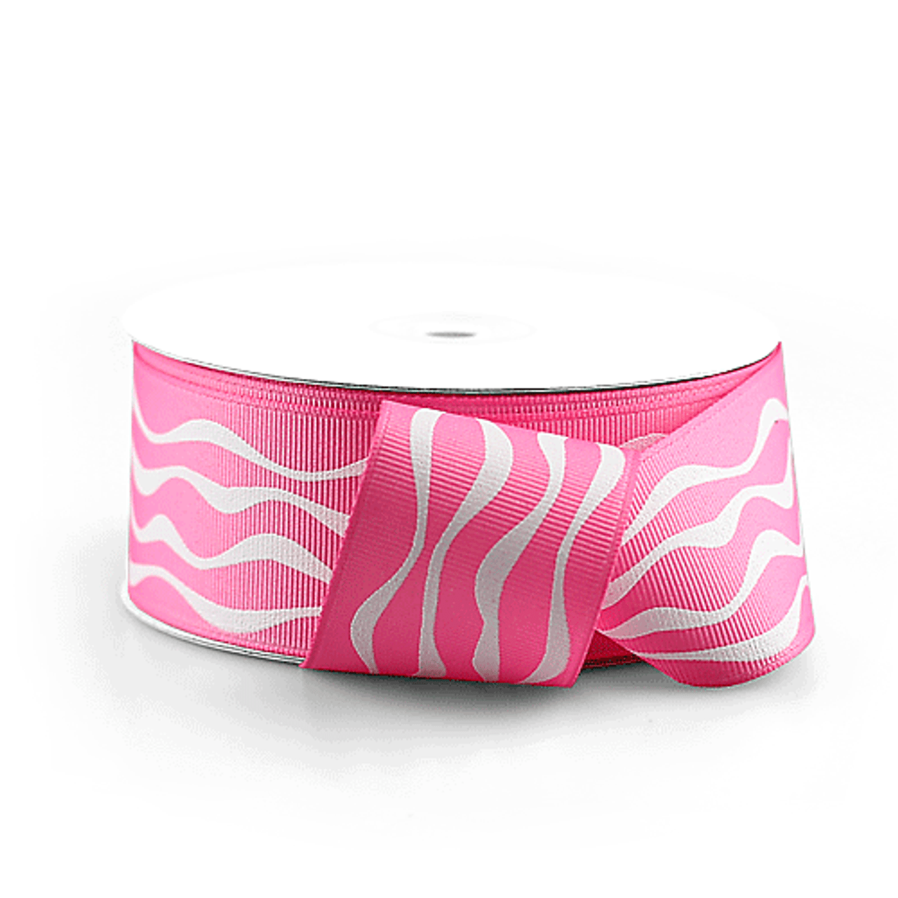 Pink w/White Wave Print Grosgrain Ribbon