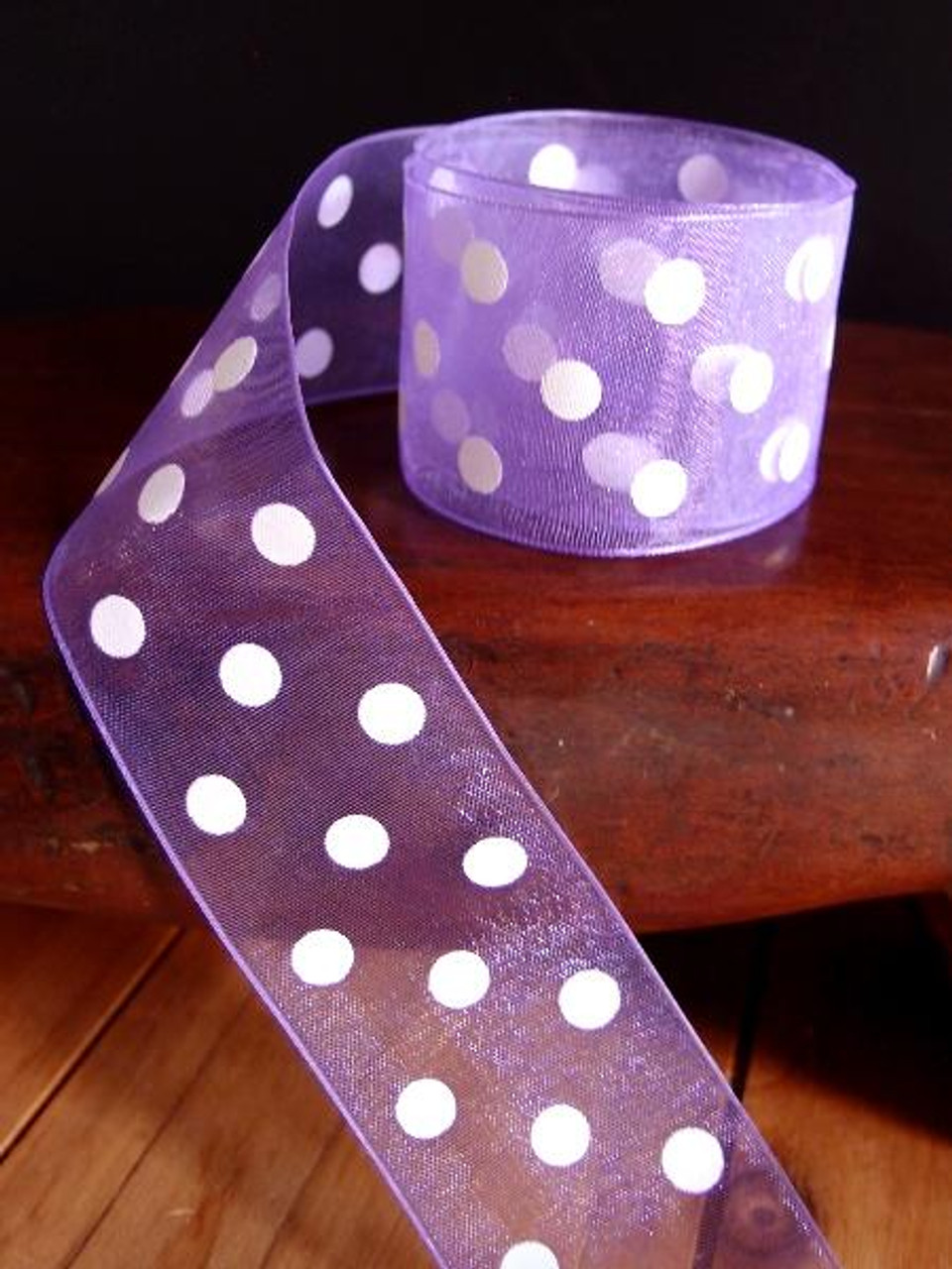 Lavender Sheer Ribbon with White Dots
