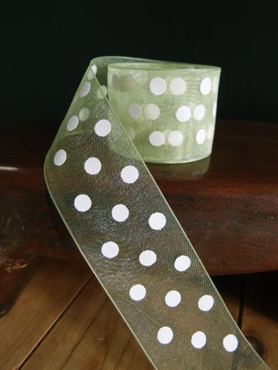 Lime Sheer Ribbon with White Dots