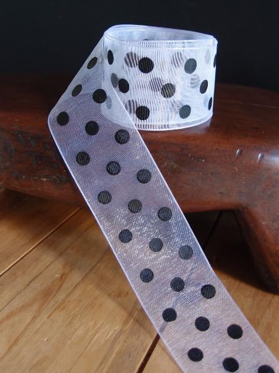 White Sheer Ribbon with Black Dots, Wholesale Ribbon | Packaging Decor