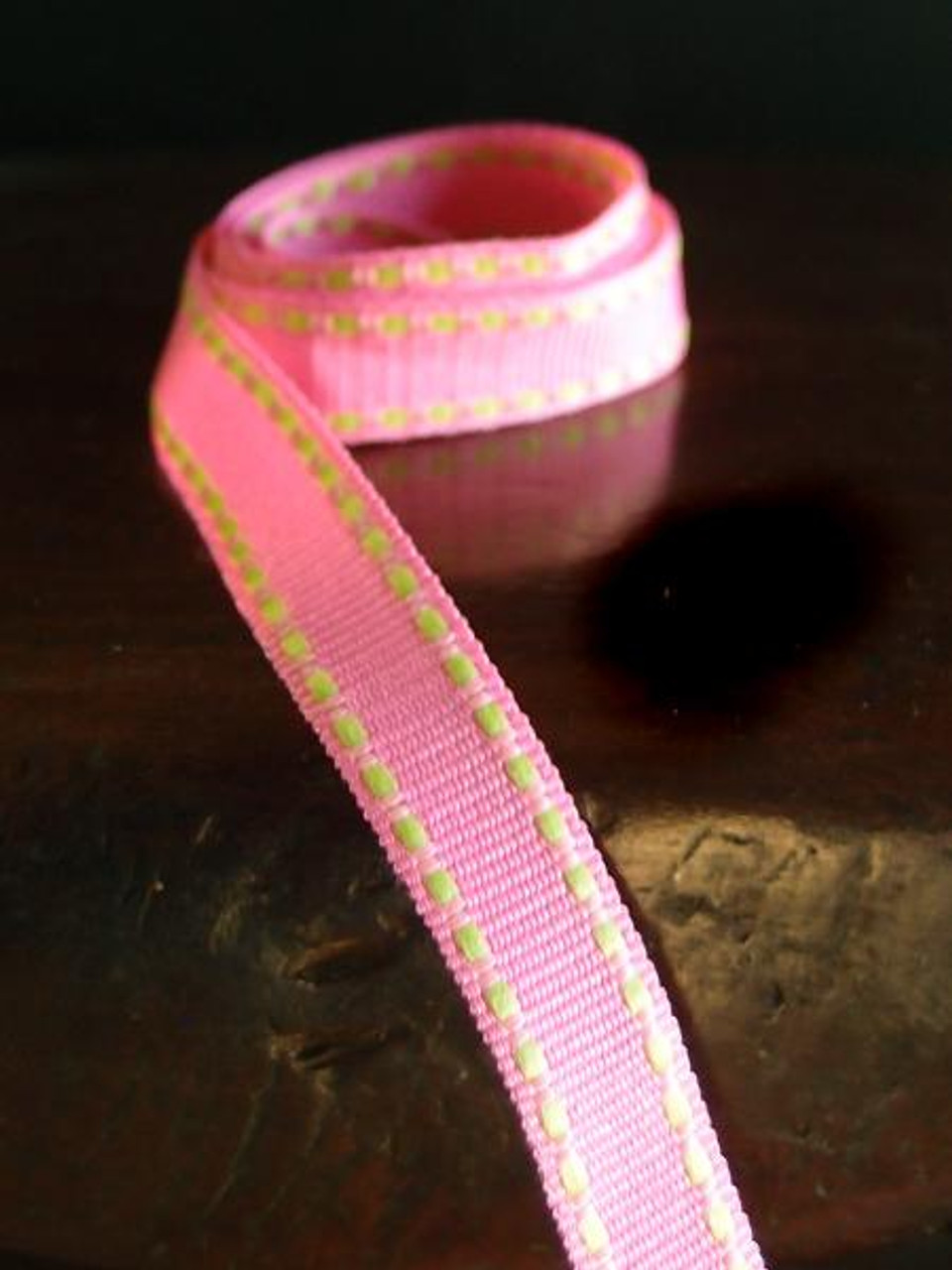 Hot Pink with Lime Saddle Stitch Grosgrain Ribbon
