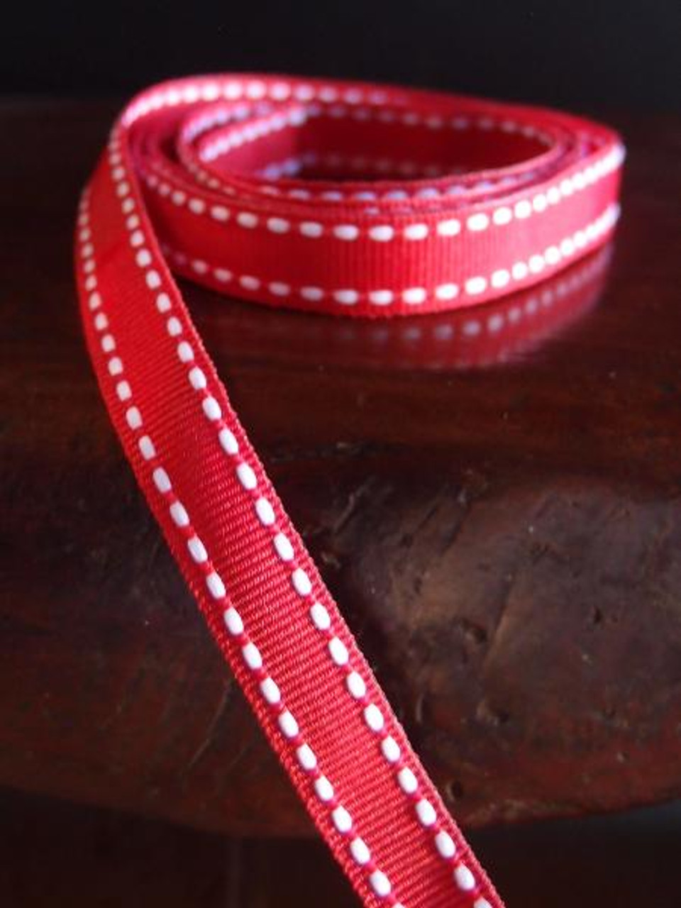 Red with White Saddle Stitch Grosgrain Ribbon