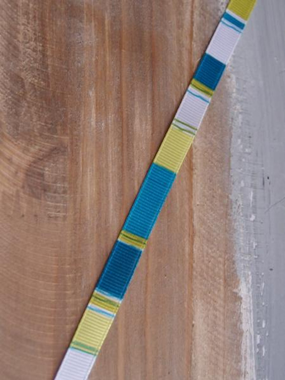 Lime-Teal-White Vertical Stripes Grosgrain Ribbon