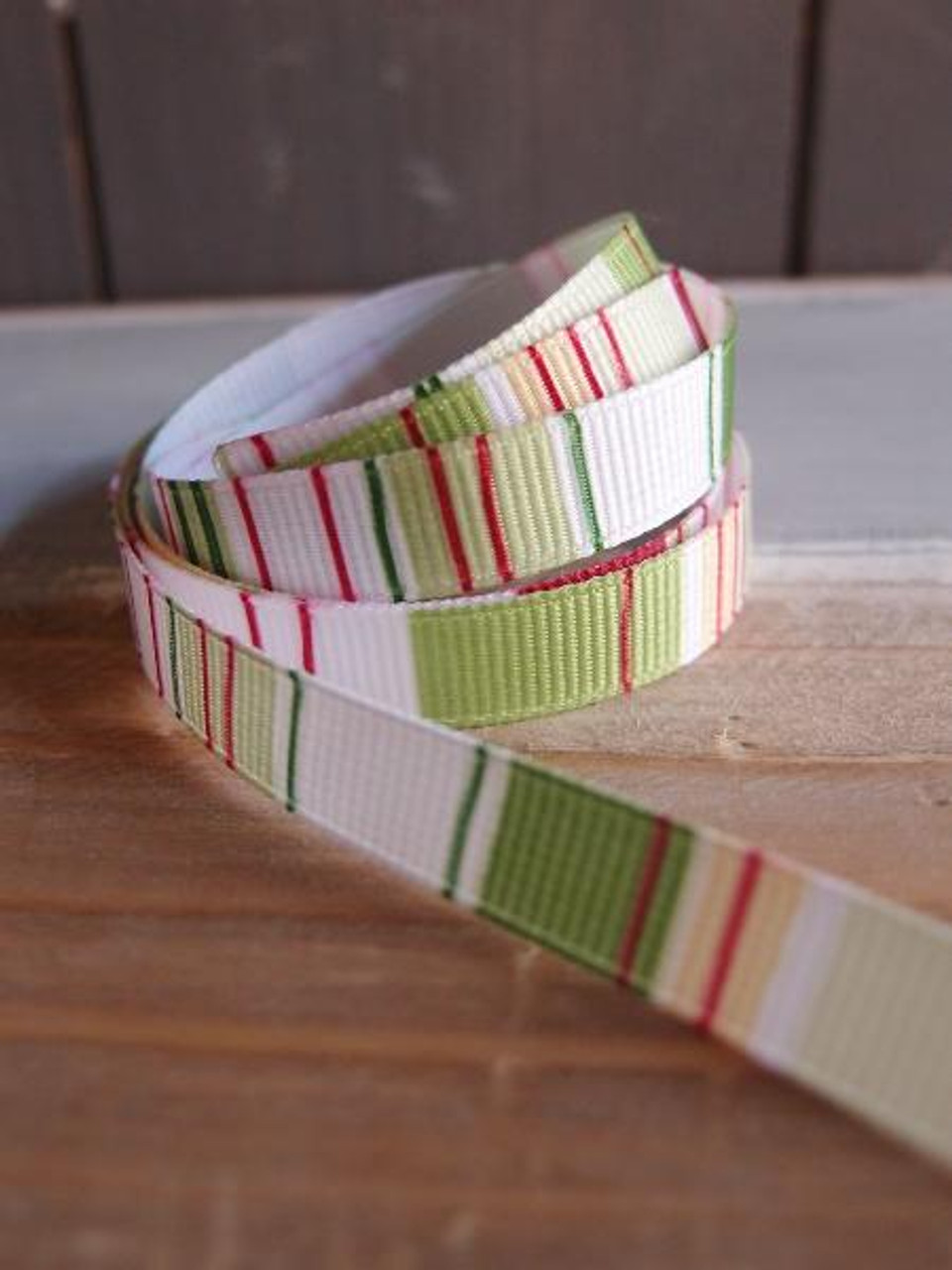 Burgundy-Green-Lime-White Vertical Stripes Grosgrain Ribbon