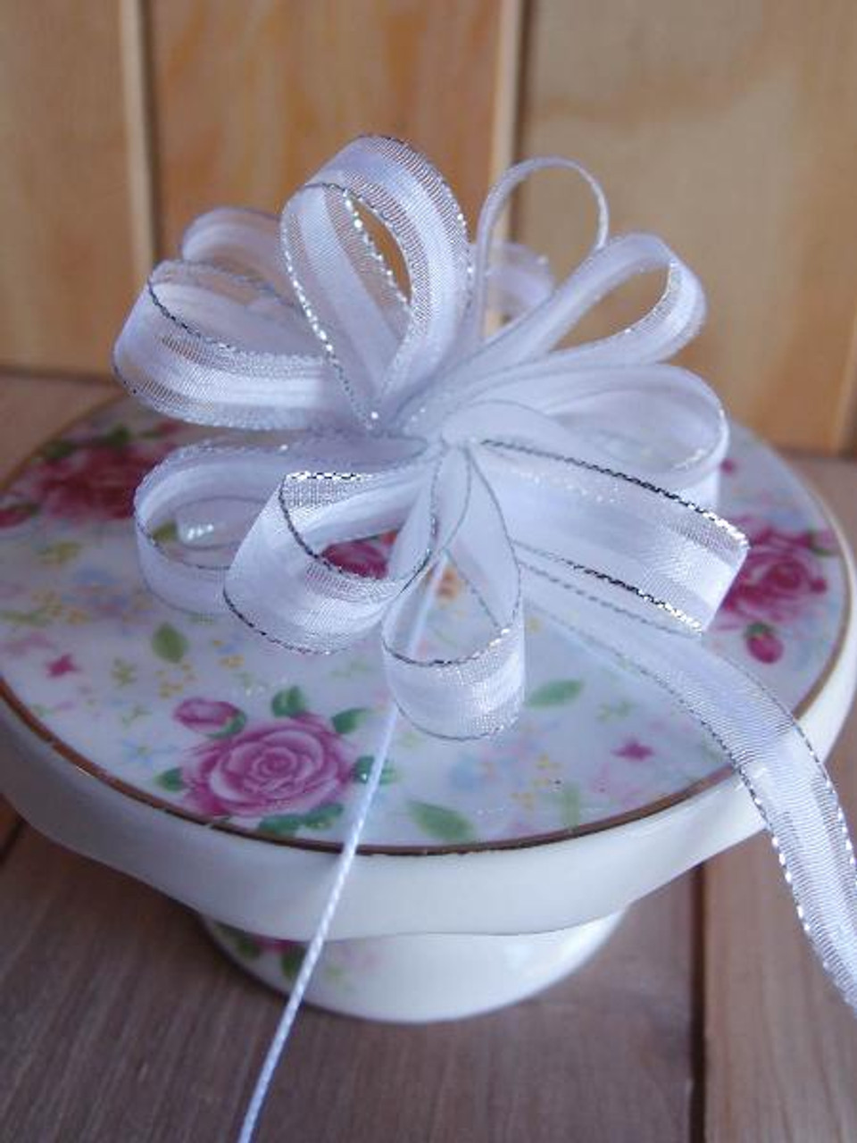 White with Silver Edge Pull Bow Ribbon