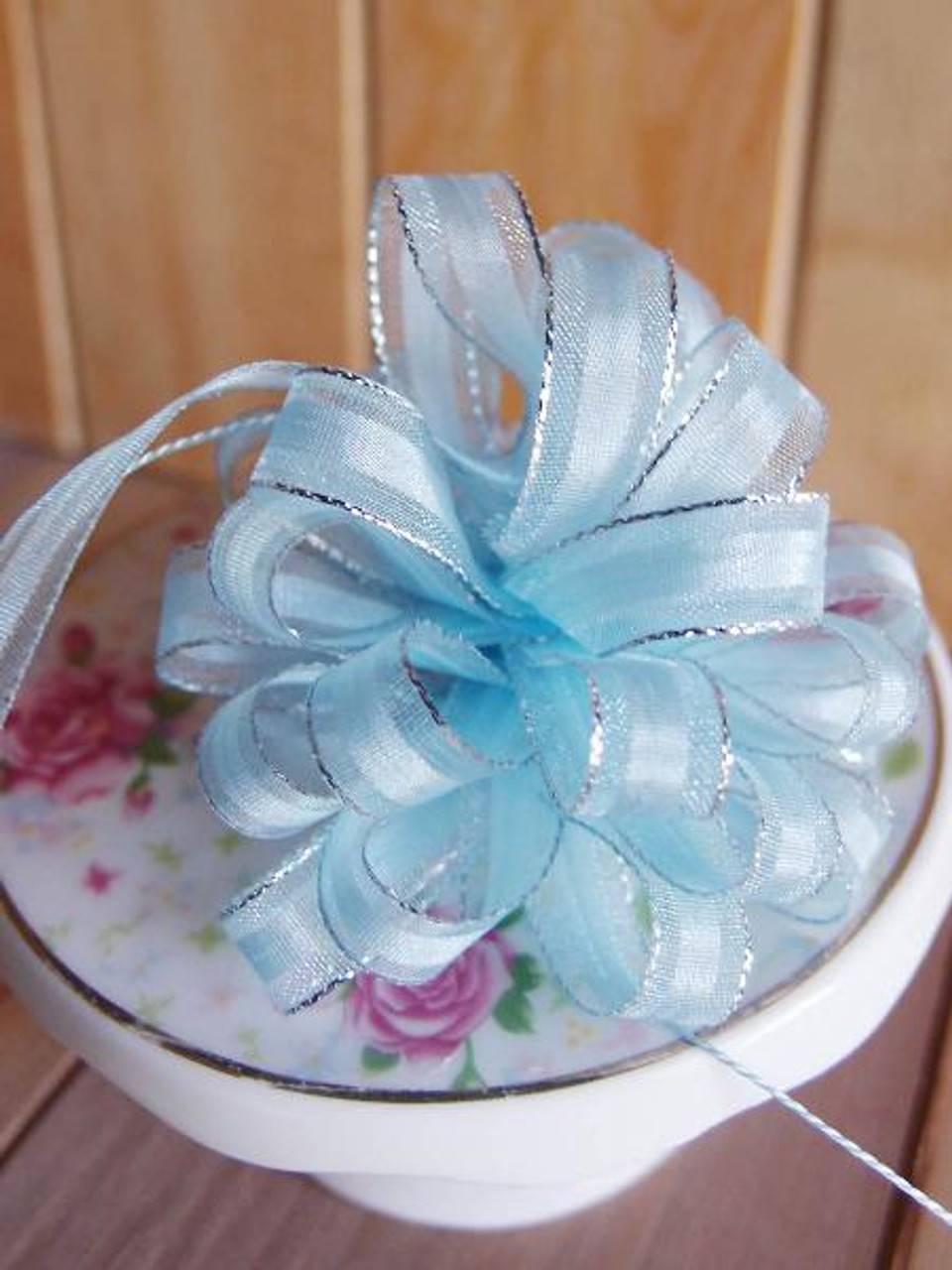 Light Blue with Silver Edge Pull Bow Ribbon