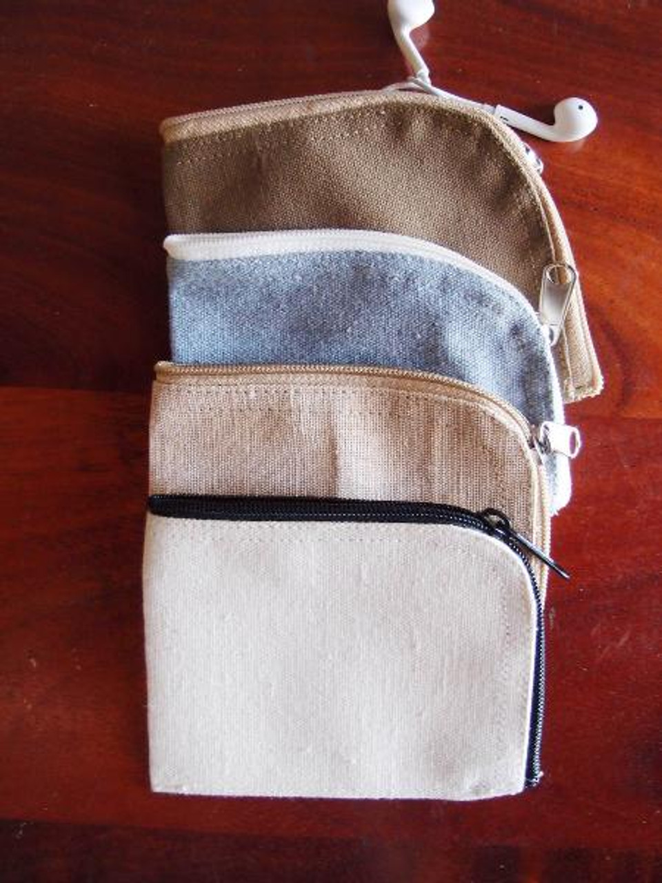 Gray Recycled Canvas Curved Zippered Pouch 