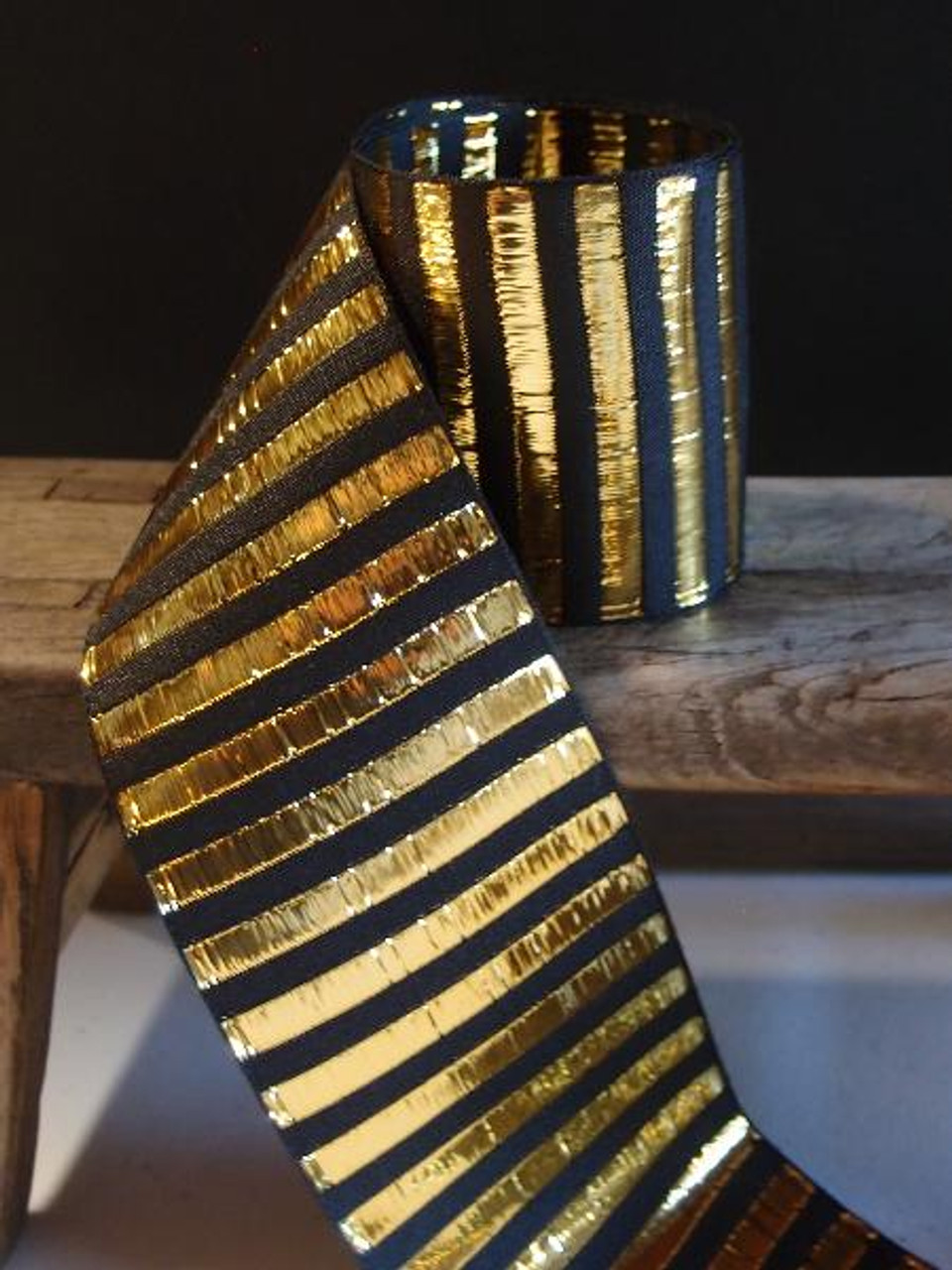 Black & Gold Metallic Horizontal Striped Ribbon (2 sizes)