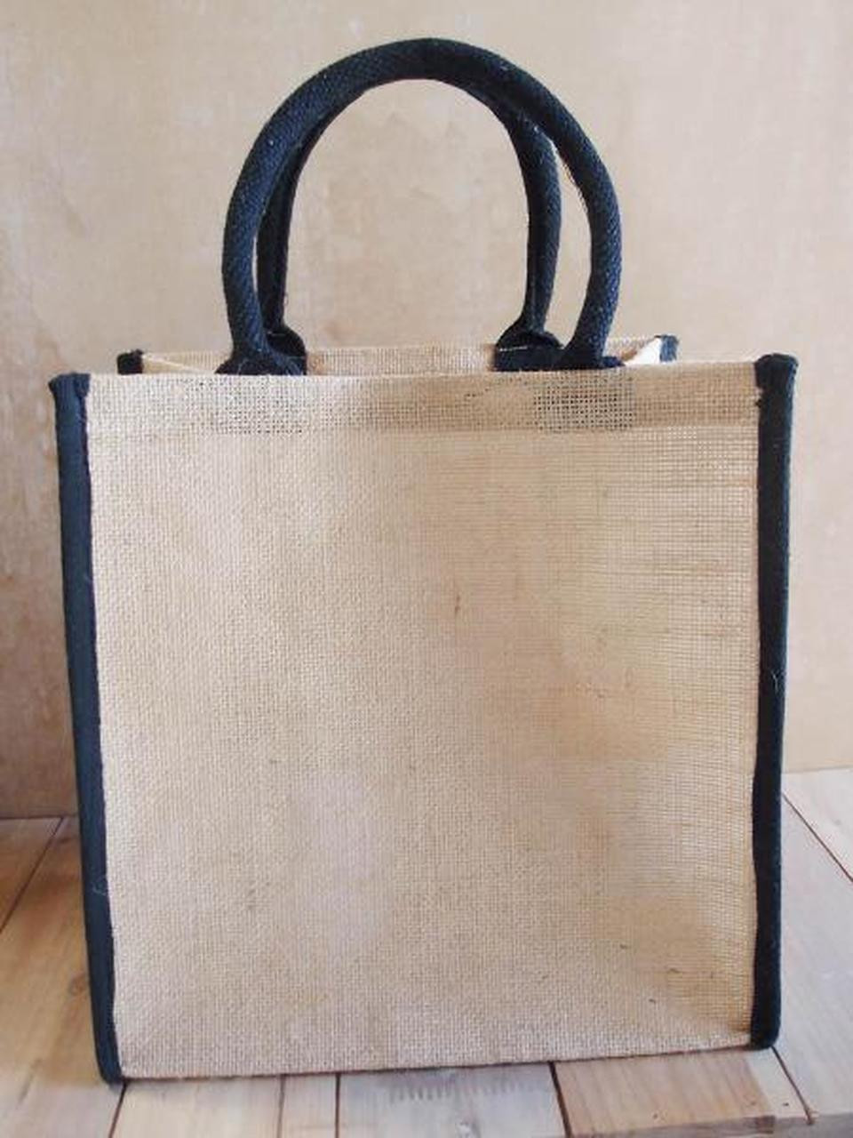 Wholesale Tote Bags Burlap Tote Bags Jute Tote with Black Cotton