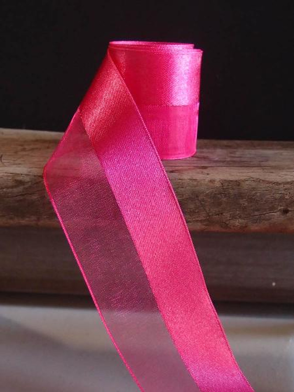 Hot Pink Half Sheer Half Satin Ribbon (2 sizes)