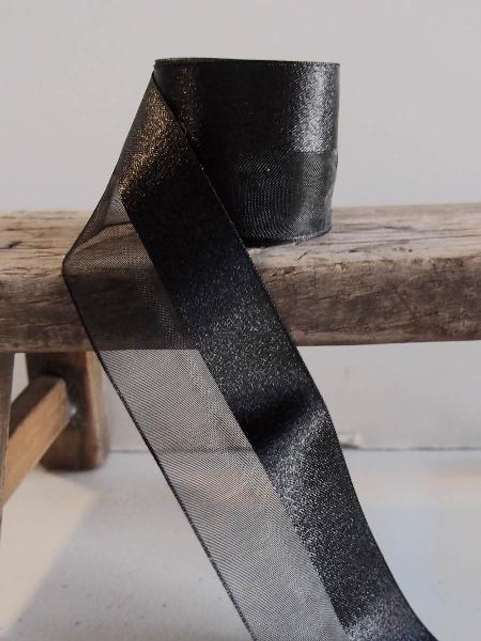 Black Half Sheer Half Satin Ribbon (2 sizes)