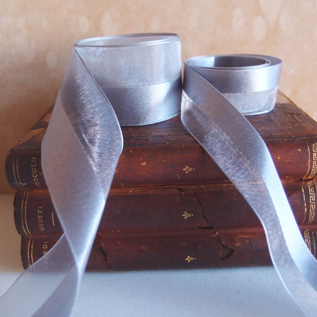 Silver Half Sheer Half Satin Ribbon (2 sizes)