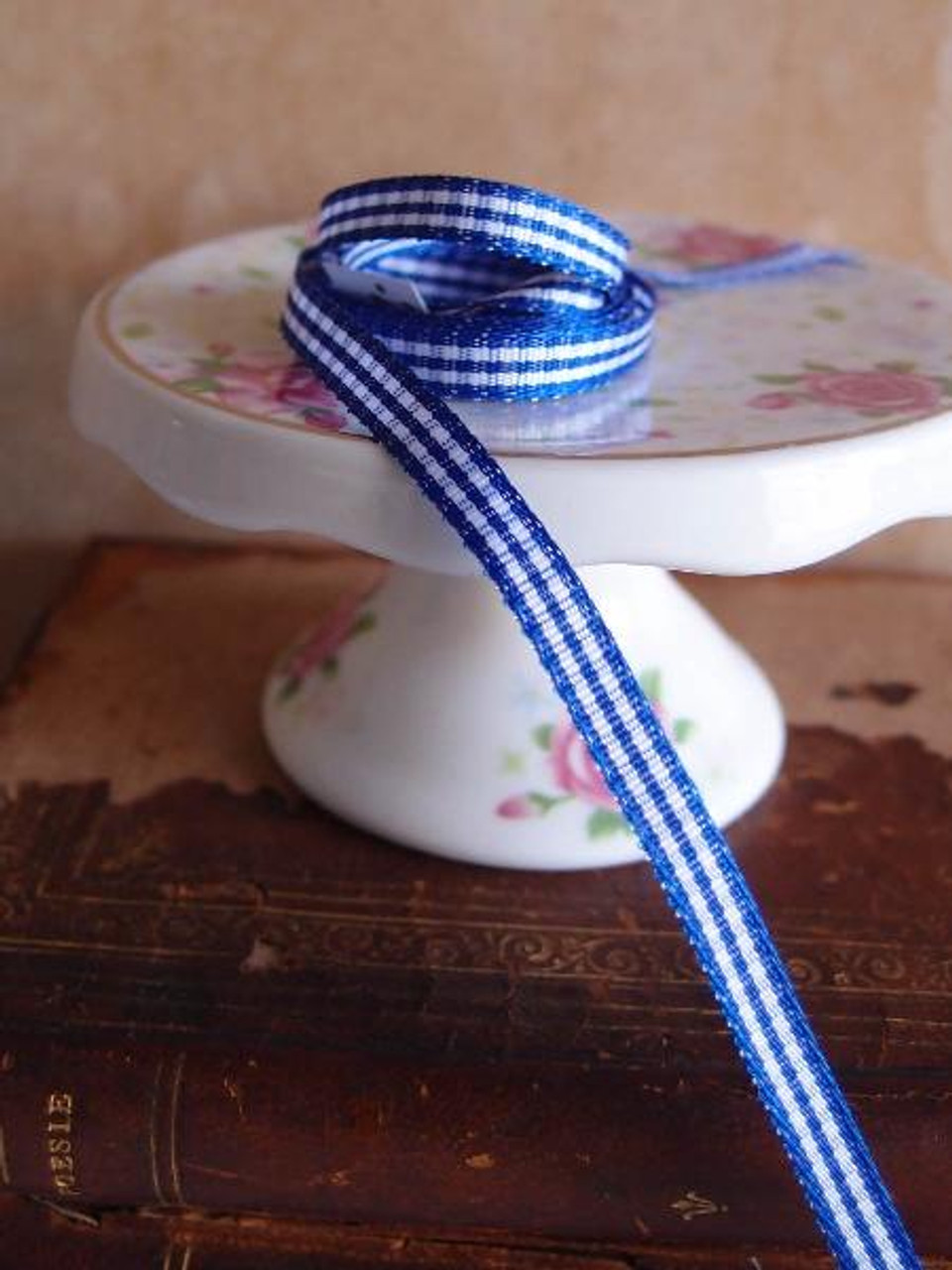 Royal Blue & White Gingham Checkered Ribbon (2 sizes)
