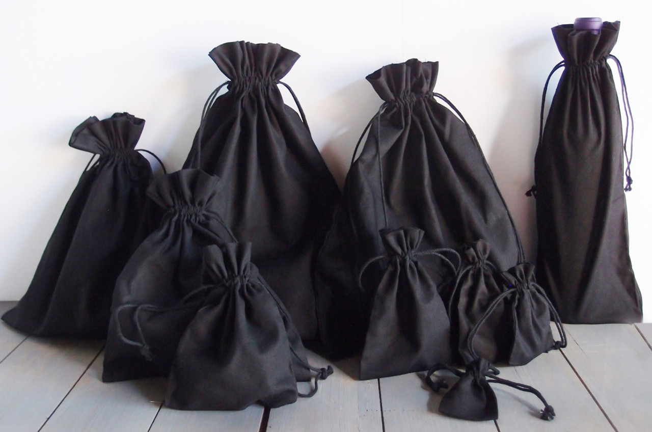 Black Cotton Bag with Black Drawstrings Wholesale Cotton