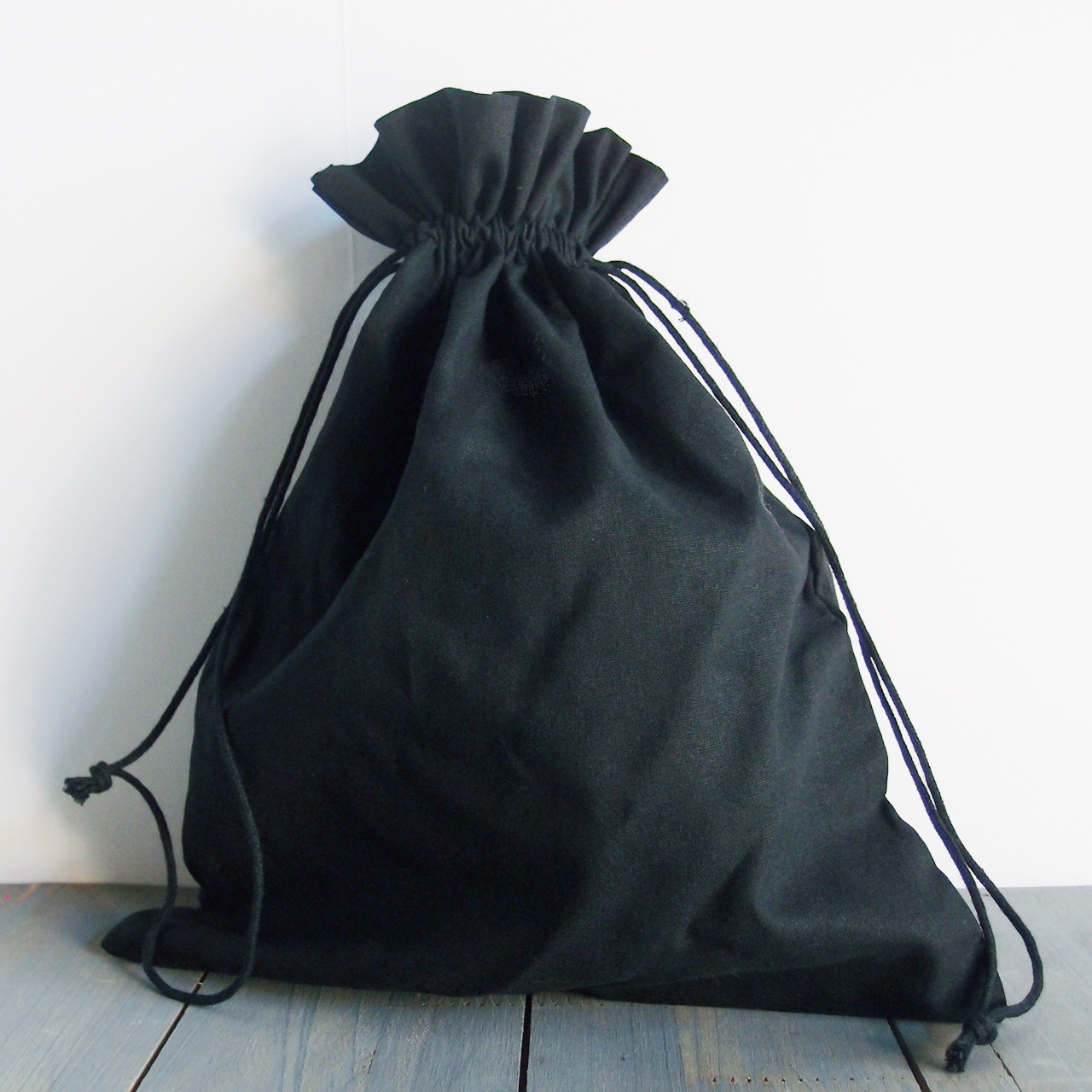 Black Cotton Bag with Black Drawstrings, Wholesale Cotton Drawstring Bags