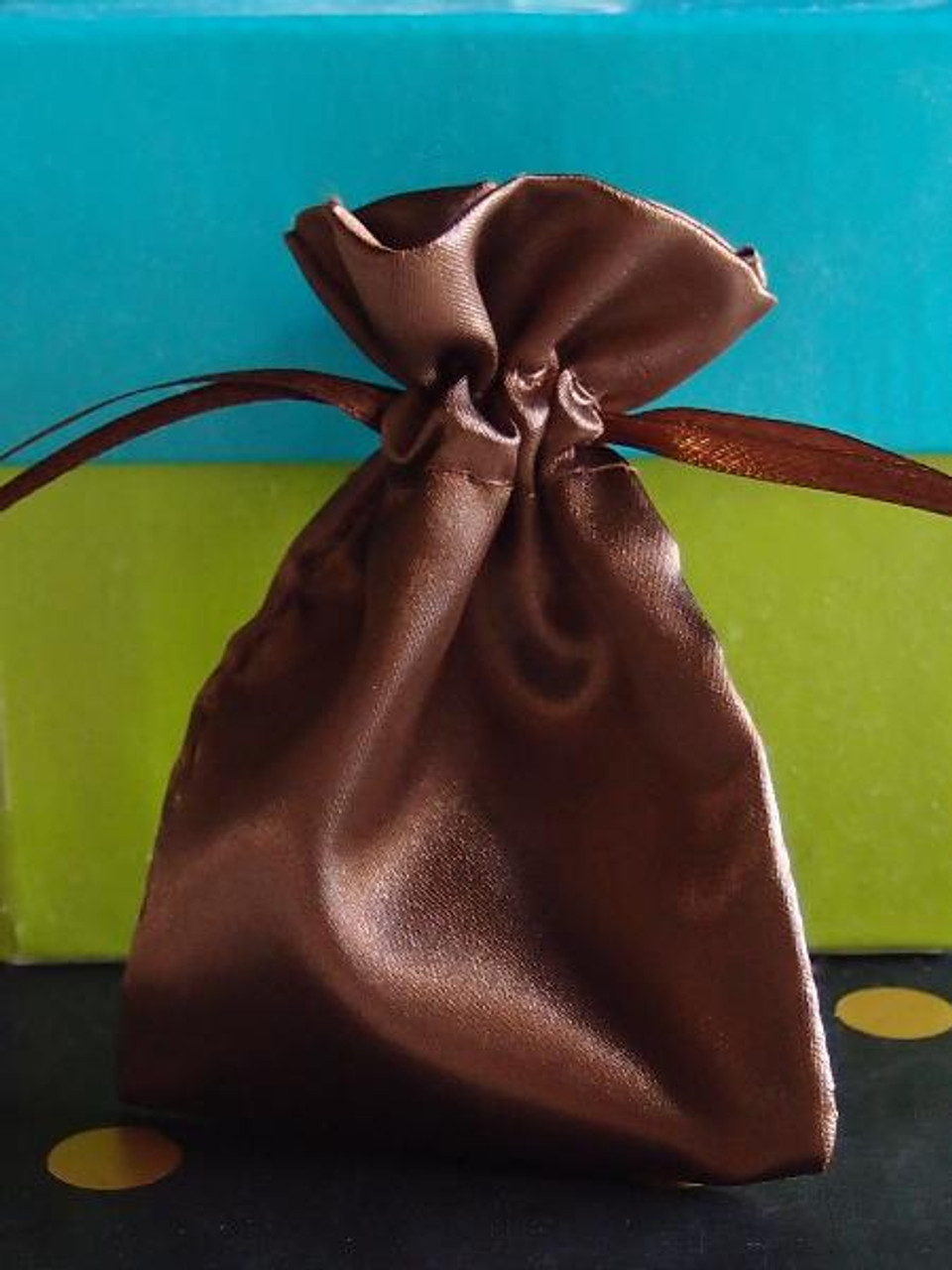 Dark Brown Satin Bag with Satin Ribbon String Wholesale Satin