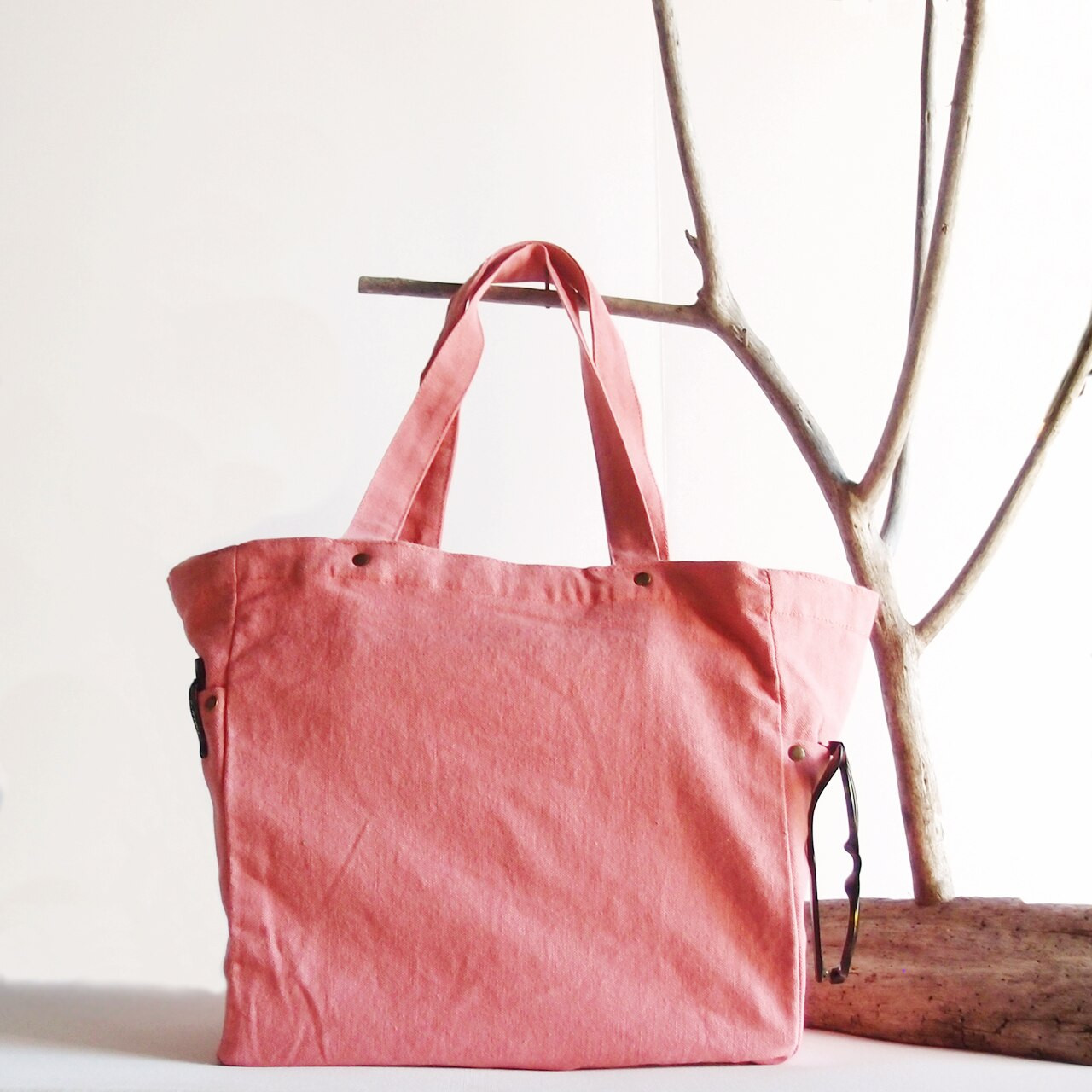 Wholesale Canvas Tote Bags, Washed Canvas Tote Bag with Side Pockets Pink