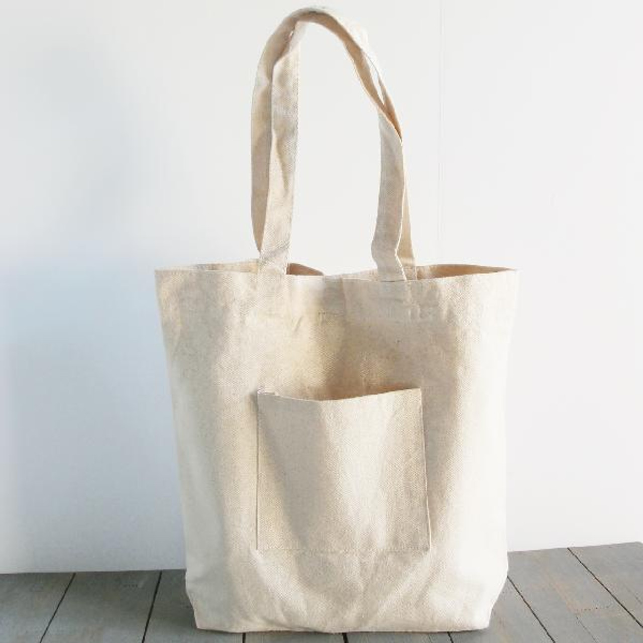 Wholesale Canvas Tote Bags, Washed Canvas Tote Bag with Side Pockets Natural 14" x 14" x 5"D, B799-71 | Packaging Decor