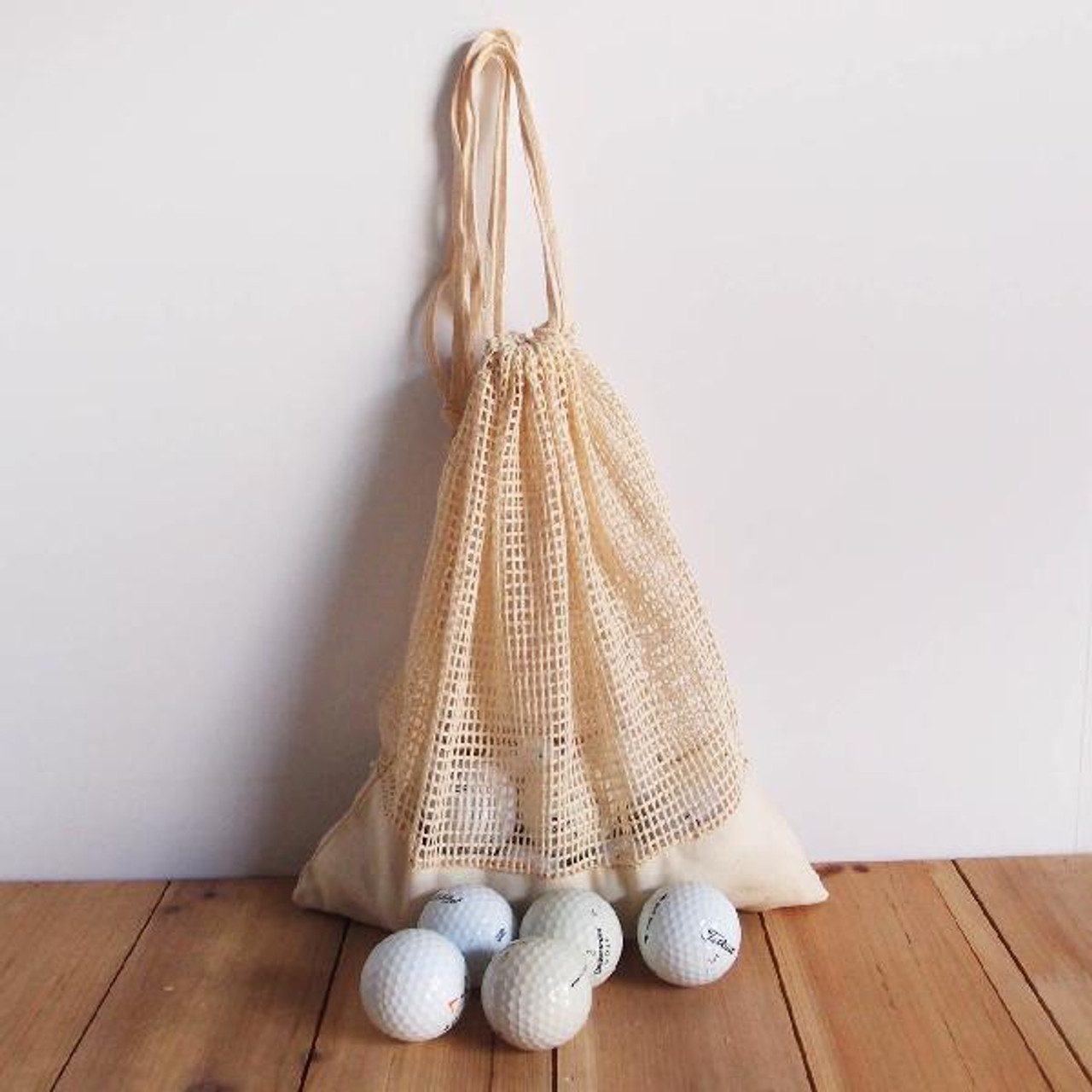 Cotton Net Drawstring Bag with Fabric Trim Bottom, Wholesale Cotton Mesh  Drawstring Bags