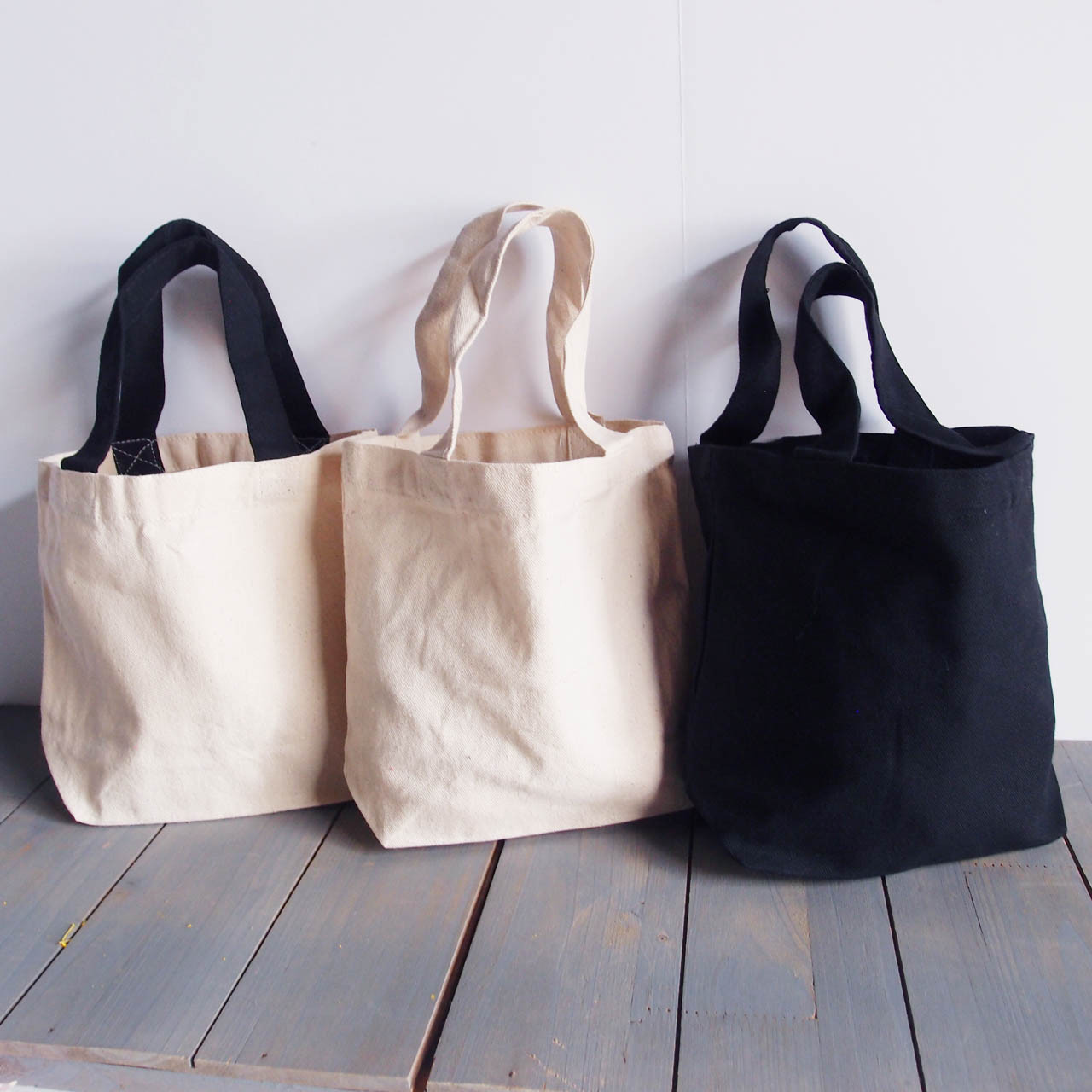 Small Cotton Canvas Tote Bag Black with Black Handles 9 1/2” W x 8” H x 3” Gusset