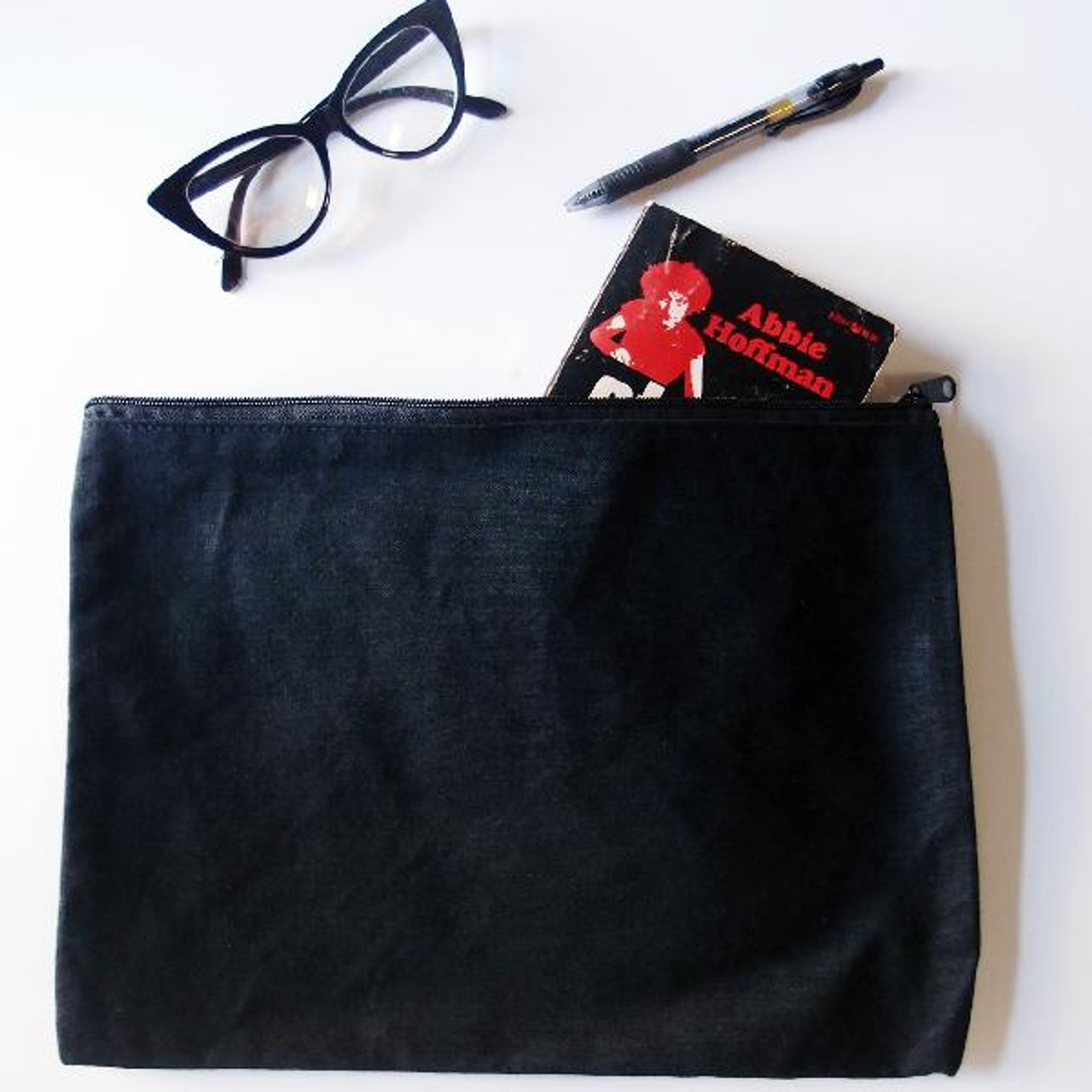 Black Recycled Canvas Flat Zipper Pouch 13 x 9 1 2 inches