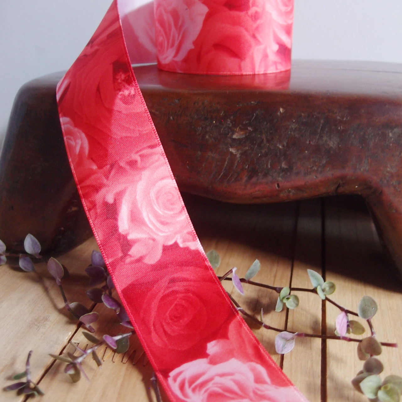 Red Rose Print Satin Ribbon