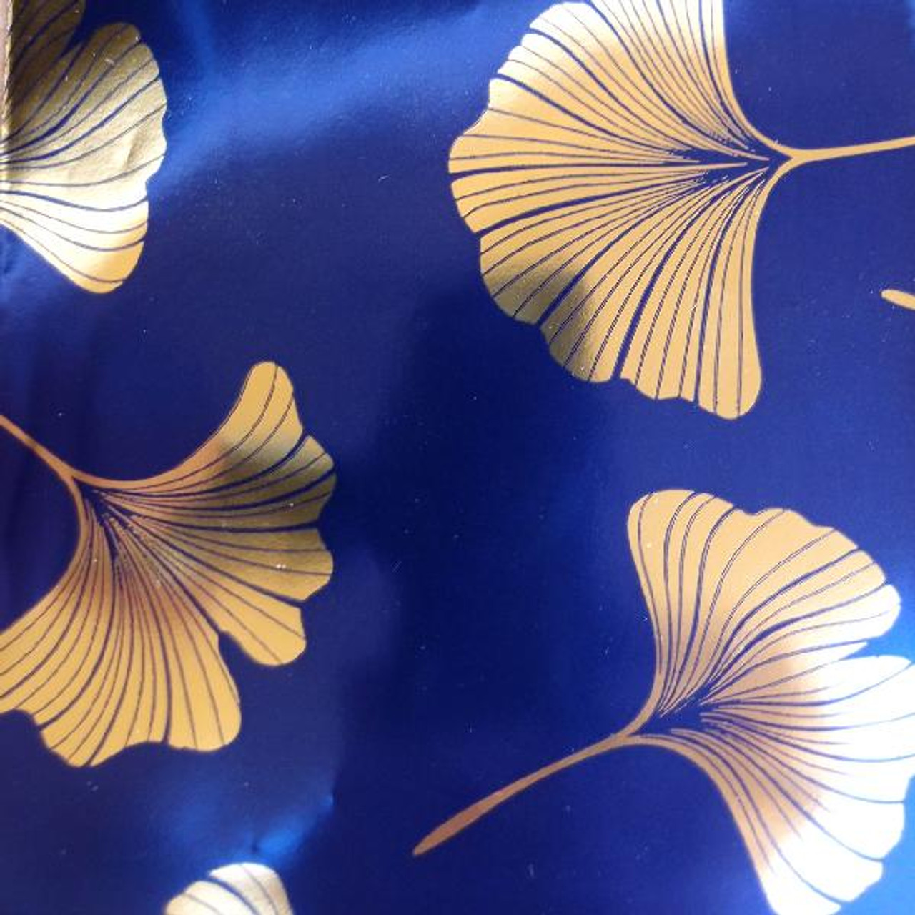 Adhesive Merchandise Bags 4” x 5 3/8” Gold Gingko on Blue