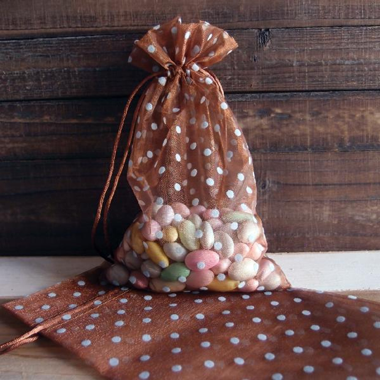 Chocolate with Felt Turquoise Dots Sheer Bag (3 Sizes)