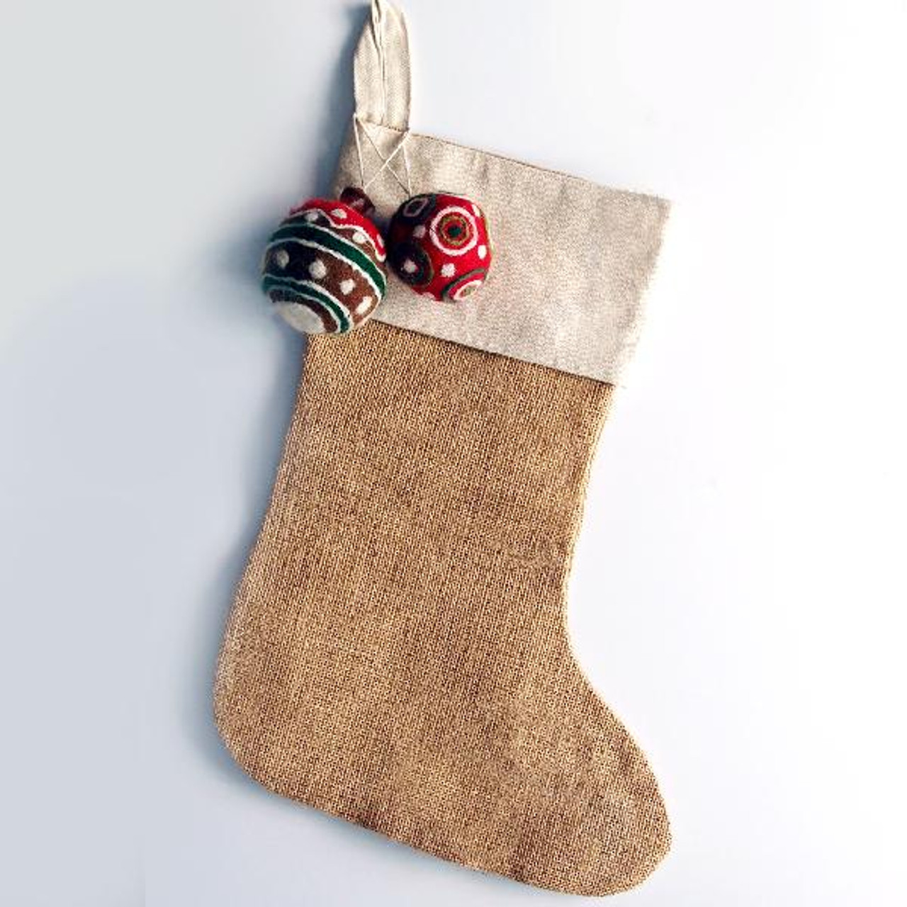  Burlap Christmas Stocking  with Canvas Cuff 17"