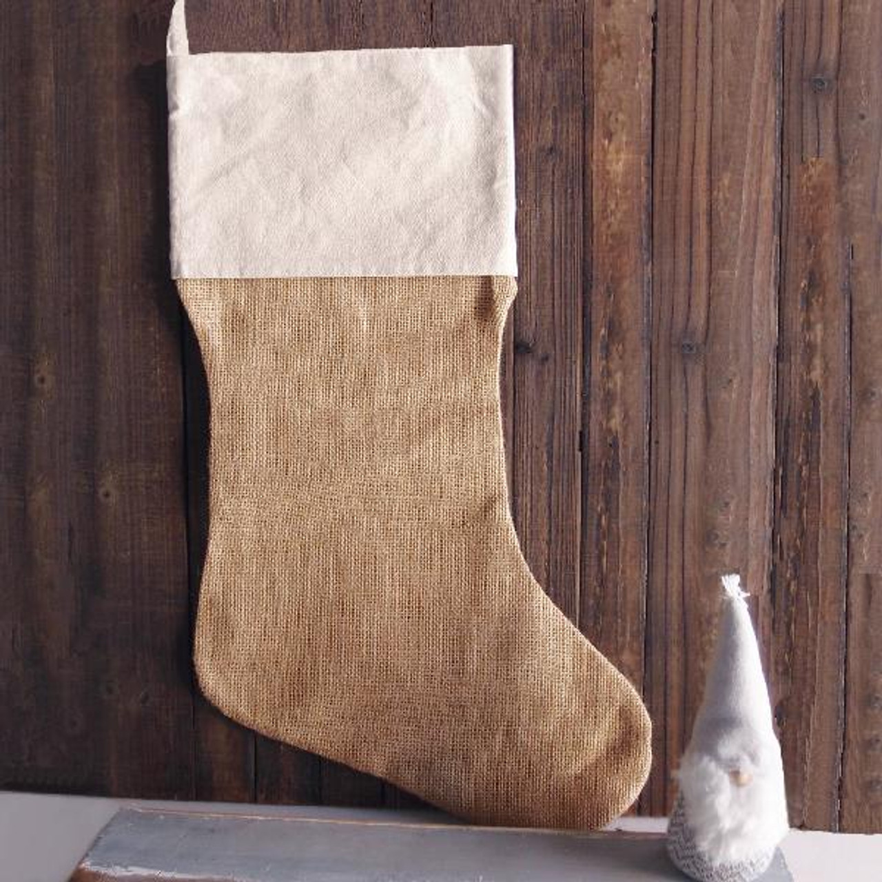 Burlap Christmas Stocking with Canvas Cuff 24"