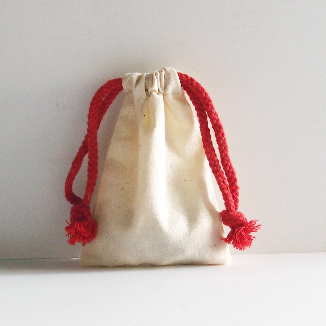 Natural Cotton Canvas Drawstring Bags with Red Drawstring (10 sizes)