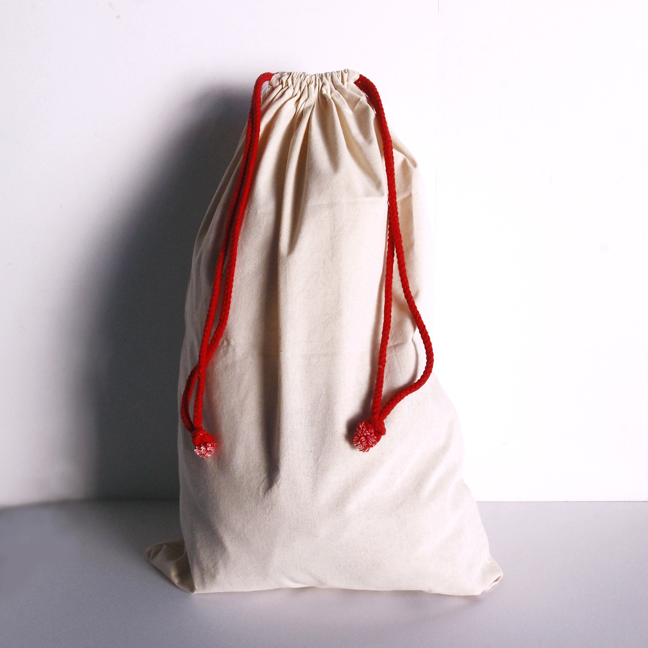 Natural Cotton Canvas Drawstring Bags with Red Drawstring (10