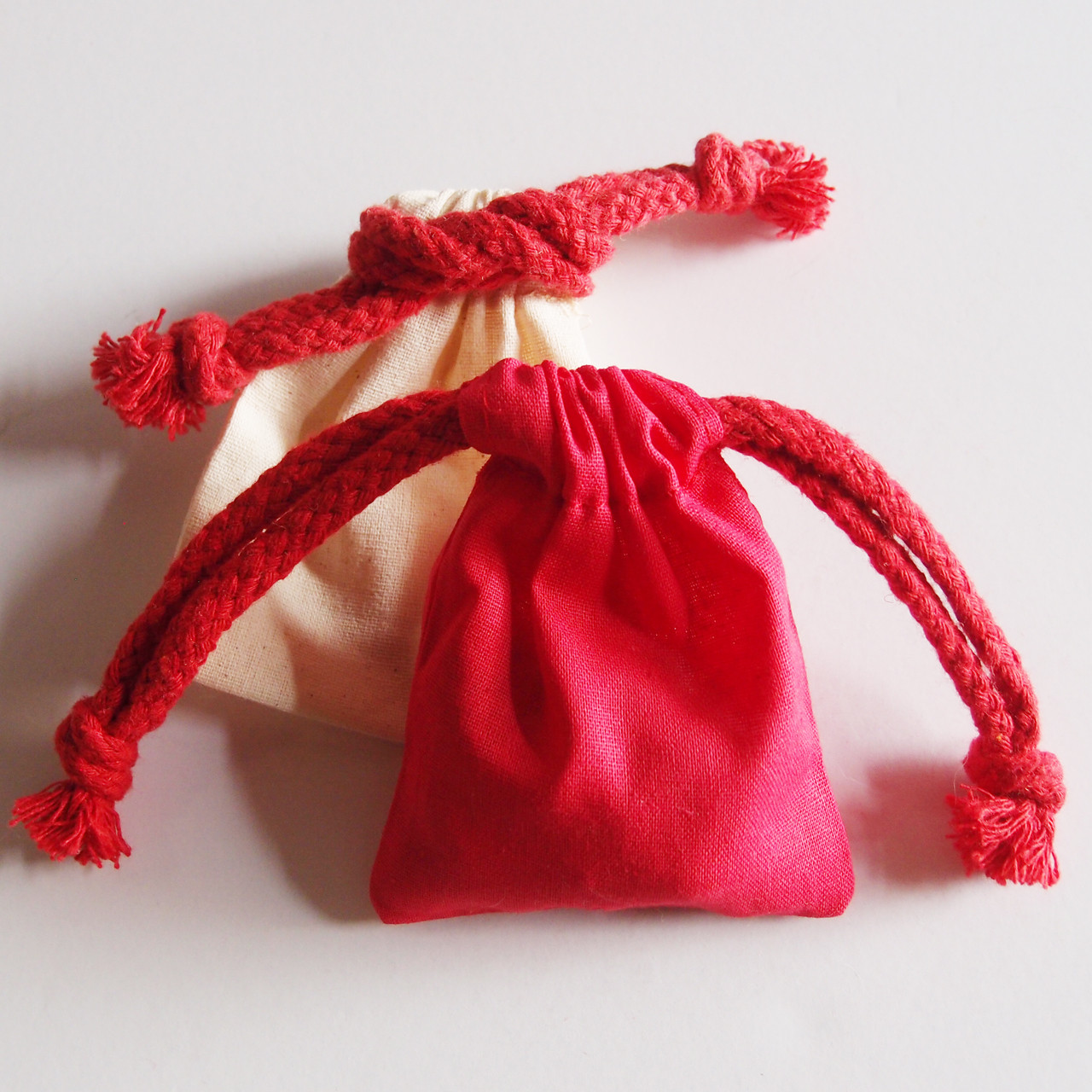 Natural Cotton Canvas Drawstring Bags with Red Drawstring (10 sizes)