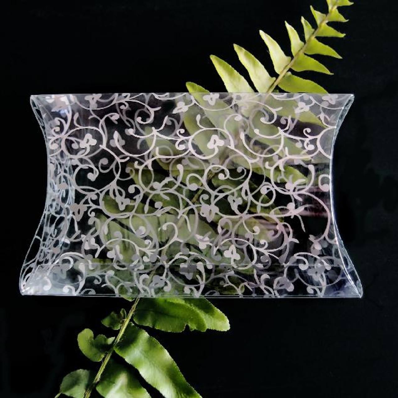 Silver Floral Print Transparent Pillow Box