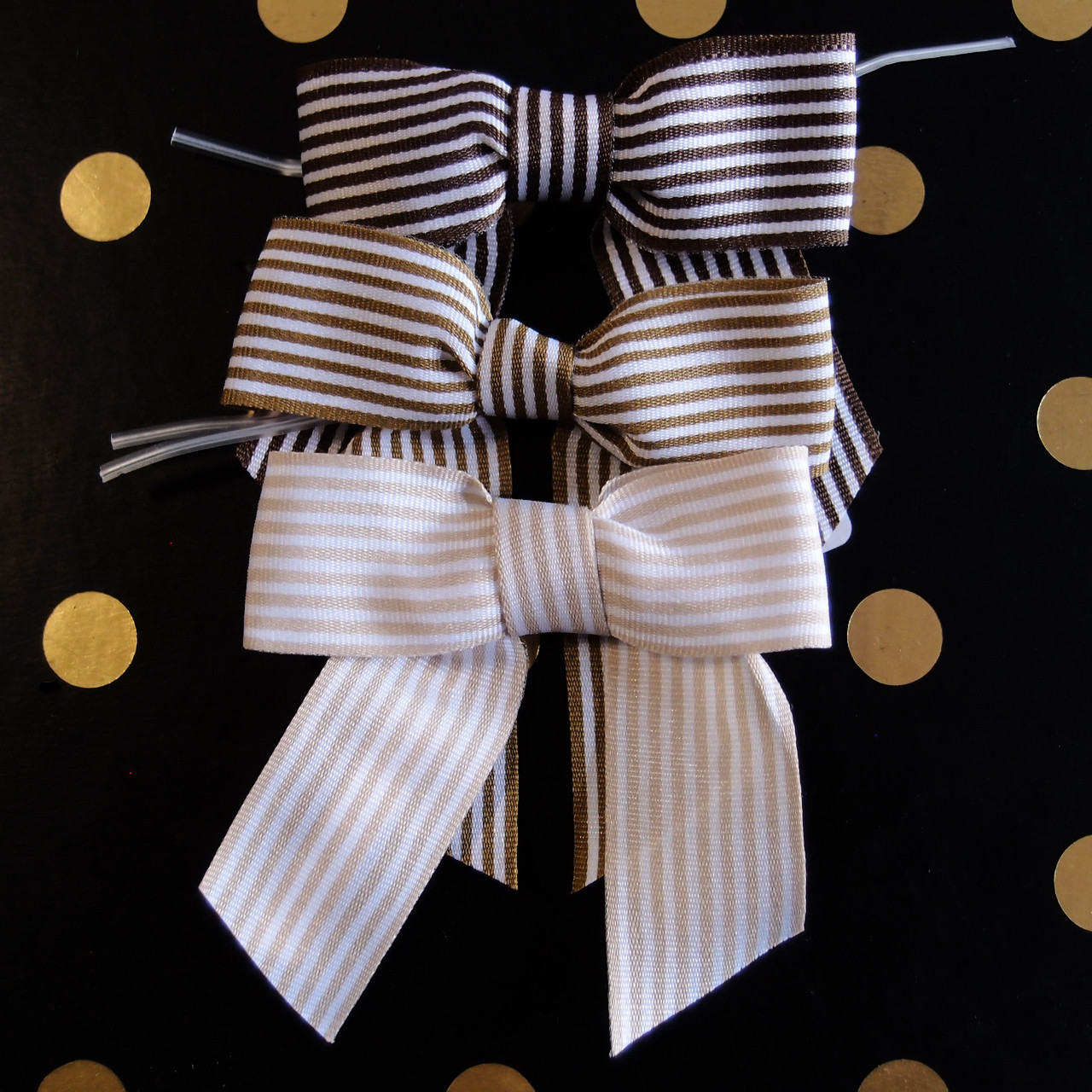 Beige and White Striped  Pre-tied  3" Bow w/Twist-tie