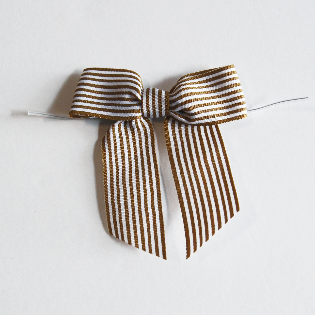 Brown and White Striped Pre-tied 3" Bow w/Twist-tie