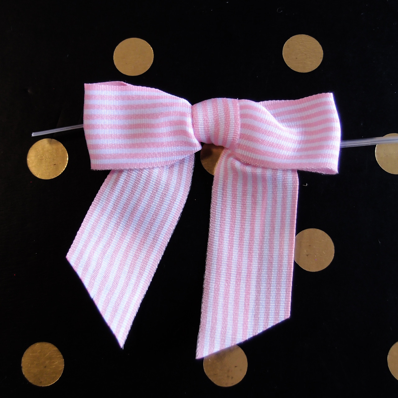 Pink and White Striped Pre-tied 3" Bow w/Twist-tie