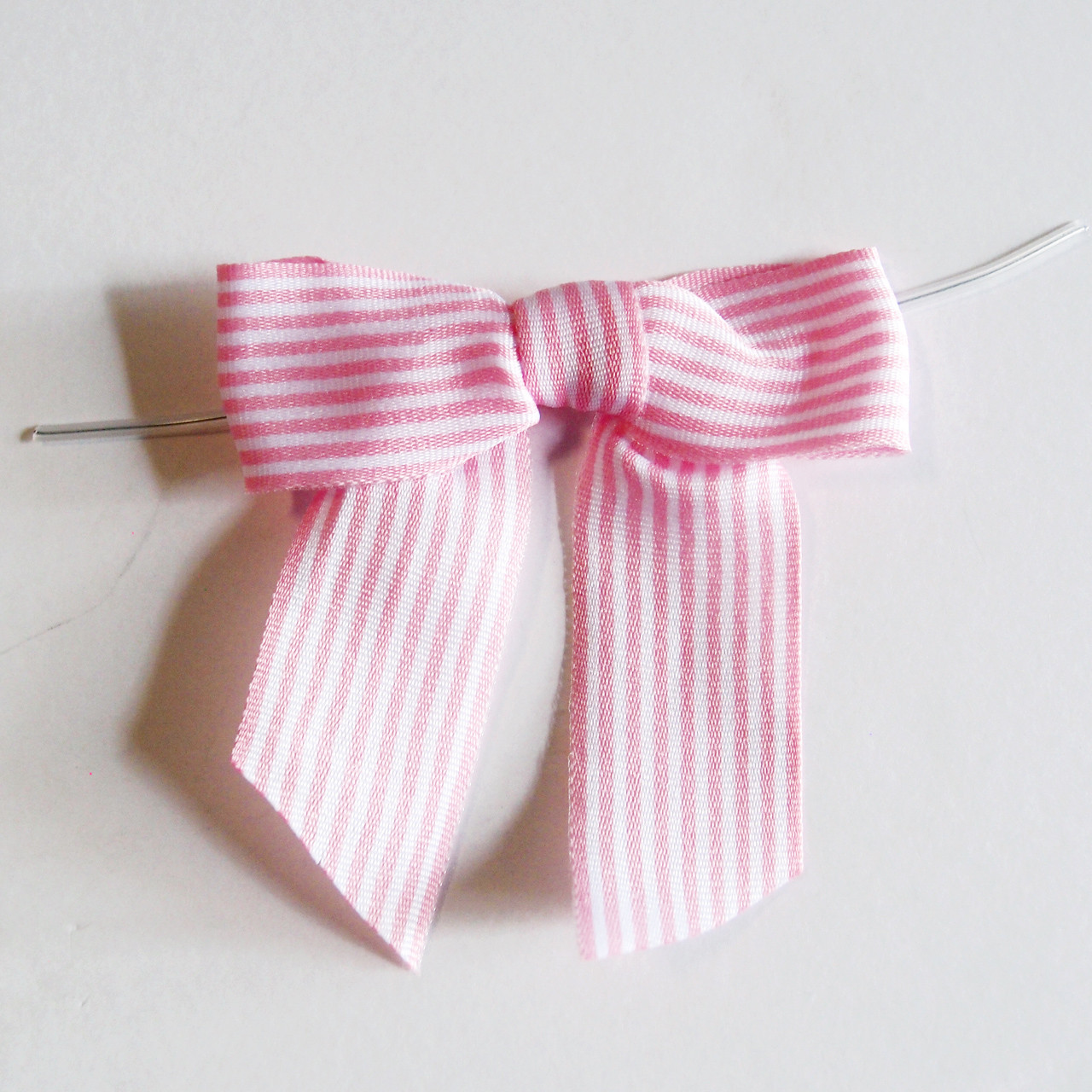 Pink and White Striped Pre-tied 3" Bow w/Twist-tie